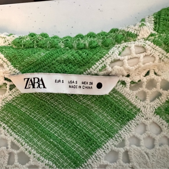 Zara Green & White Button Front Crochet Top Size small - Picture 5 of 8